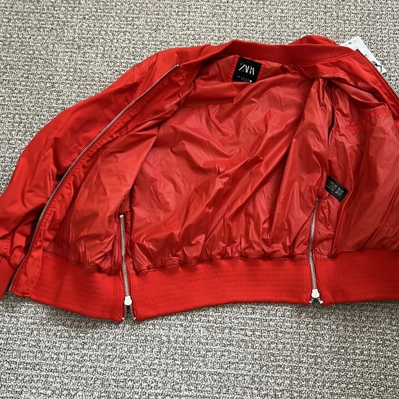 New Zara Men Red Orange Bomber Jacket Top Coat M - Picture 6 of 8